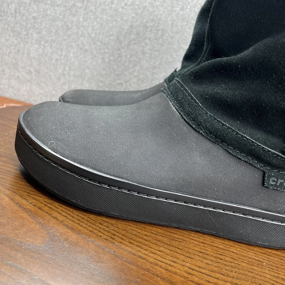 Crocs  Modessa Boot Women's Size 7 Black Faux Fur Suede Button Synthetic Slip On